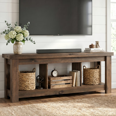 62.99" Long Solid Wood TV Stand With 3 Open Shelves