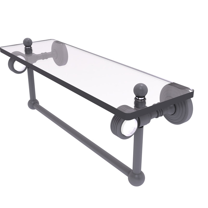 Jarrell Glass Bracket Shelf with Towel Bar, 5.12" H x 16" W x 6.4" D, Matte Gray