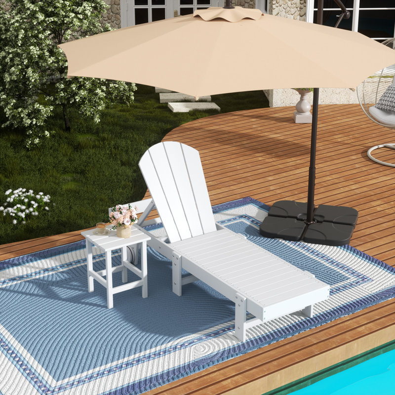 Laguna 77.6" Long Outdoor All-Weather Poly Reclining Single Chaise with Table, White