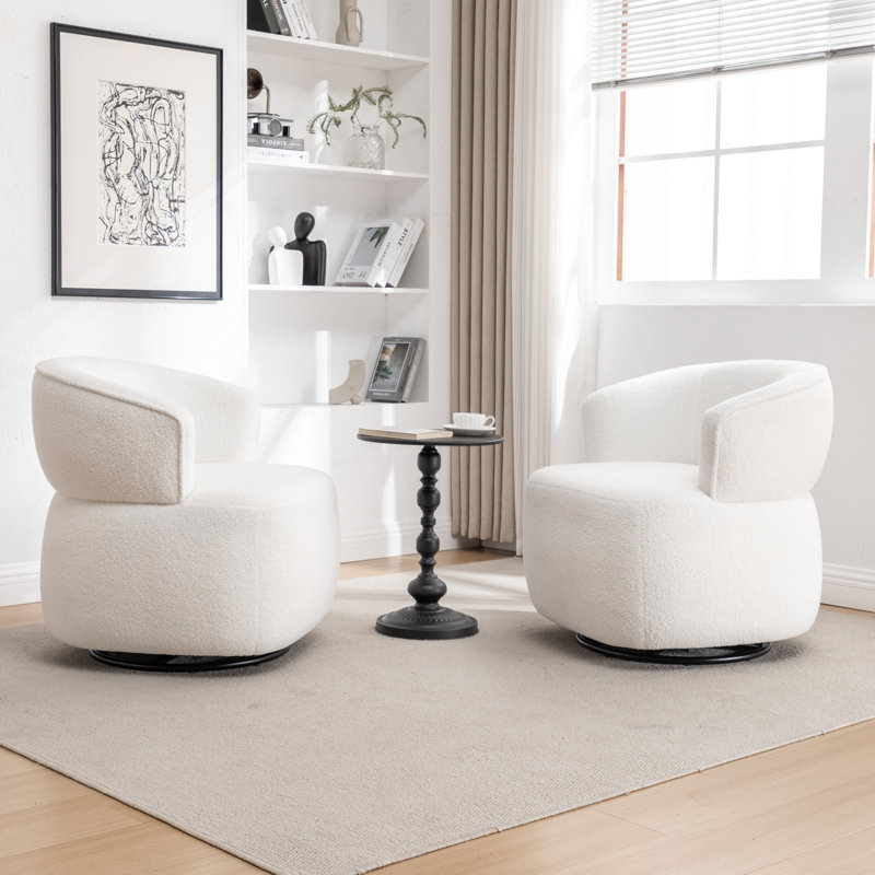 Olevide Swivel Barrel Chair, White Teddy