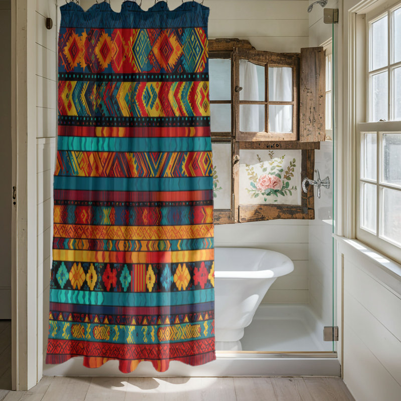 Ethnique Textures - Rideau de douche haut de gamme, H 74 po x l 71 po