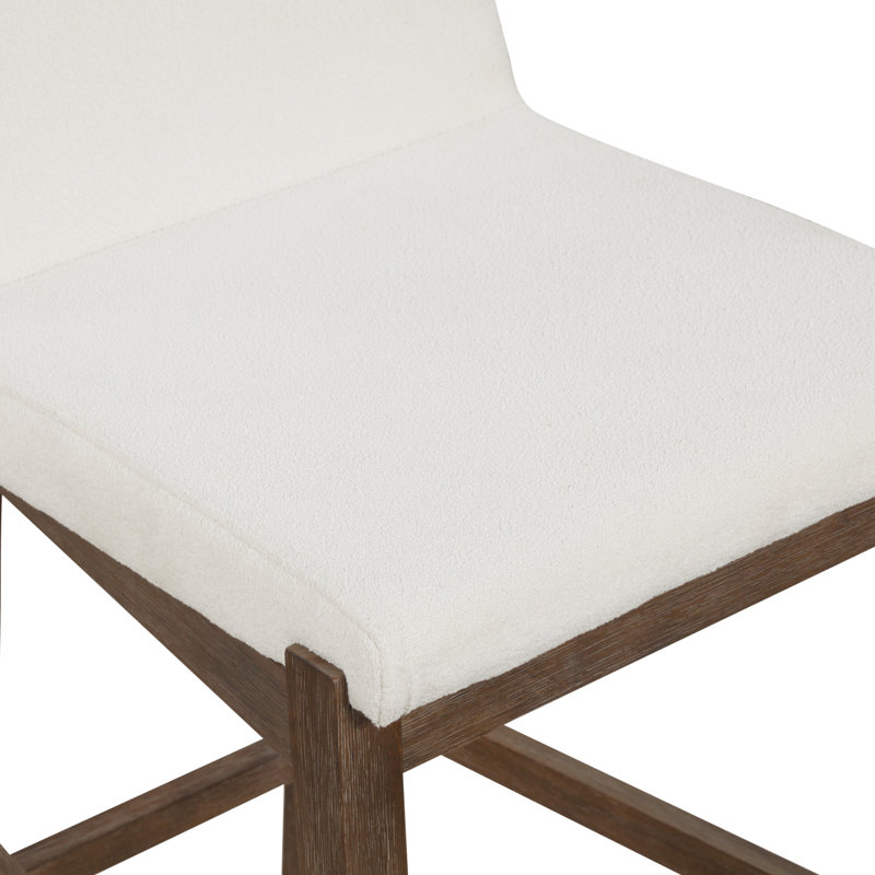 Cream Boucle Upholstered Counter Stools with Warm Pine Legs, Set of 4