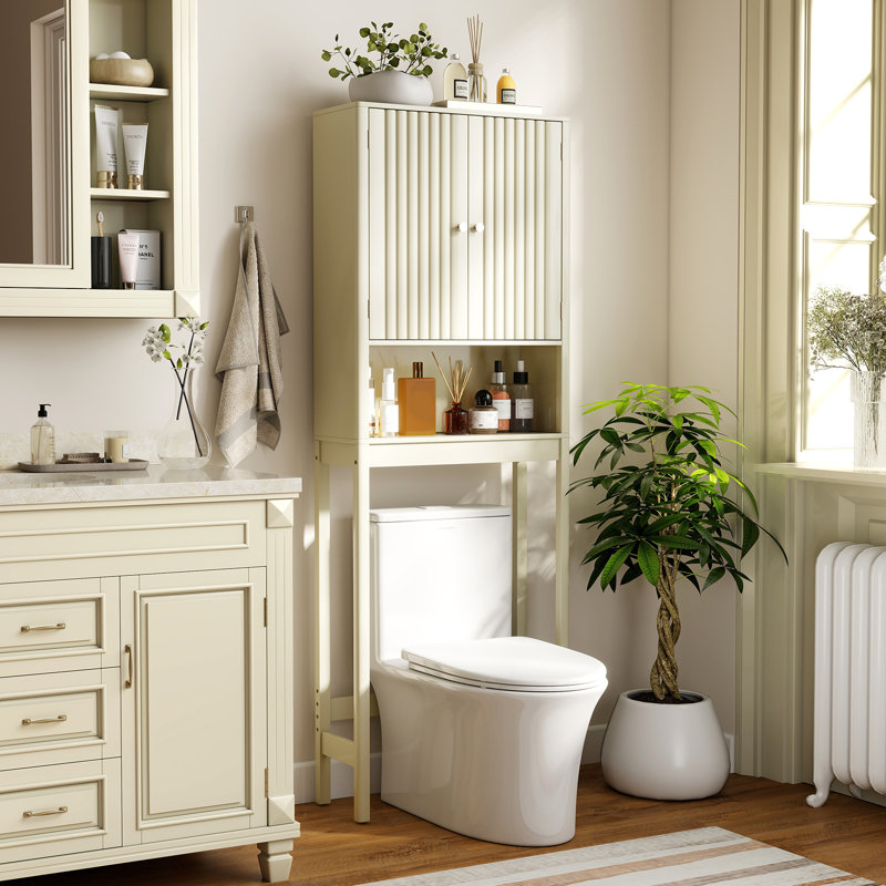 Armoire de rangement au-dessus de la toilette 66 po avec tablettes réglables et tablette inférieure beige, Beige