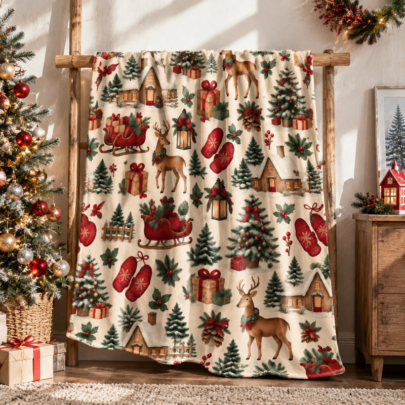 Soft and Warm Christmas Blanket, Throw, Deer