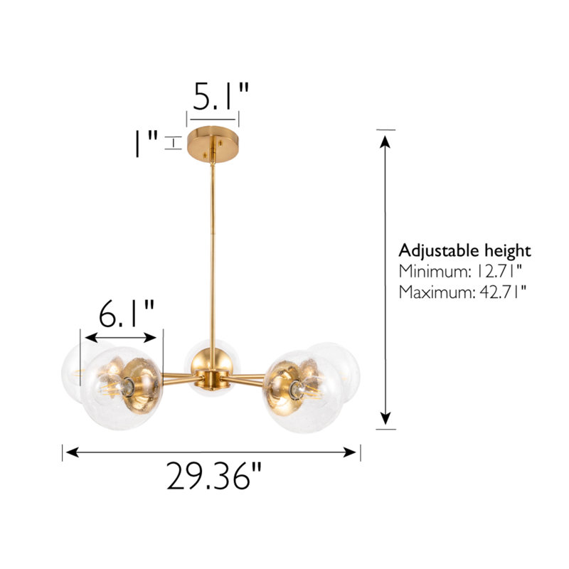 Satin Gold 5-Light Sputnik Chandelier with Clear Glass Globes
