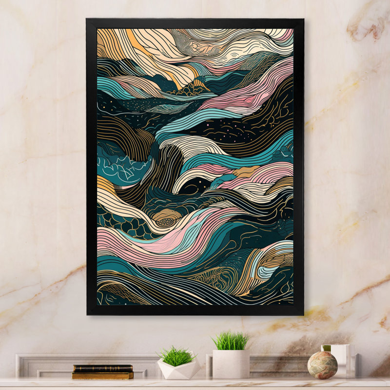 «Green Linear Symphony V - Minimalisme», art mural, Cadre photo noir, H 20 po x l 12 po x P 1 po