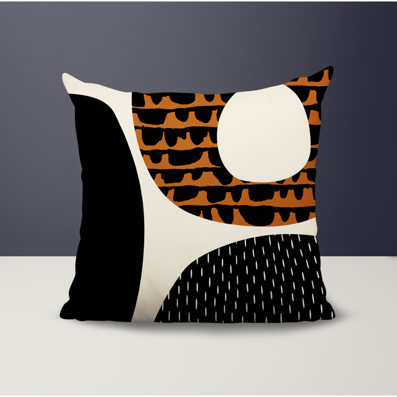Coussin carré intérieur / extérieur pia, H 15 po x l 15 po, Orange brûlé / noir / blanc cassé