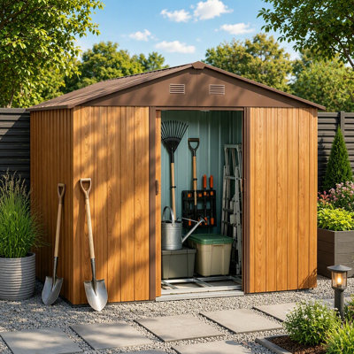 8ft x 6ft Outdoor Metal Storage Shed with Metal foundation,Coffee
