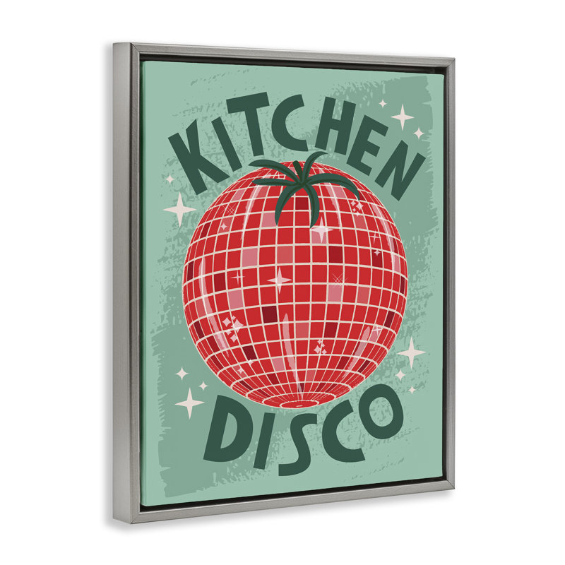  «Kitchen Disco Tomato», art mural sur toile par Lisa Perry White, Cadre flottant gris lustré, H 21 po x l 17 po