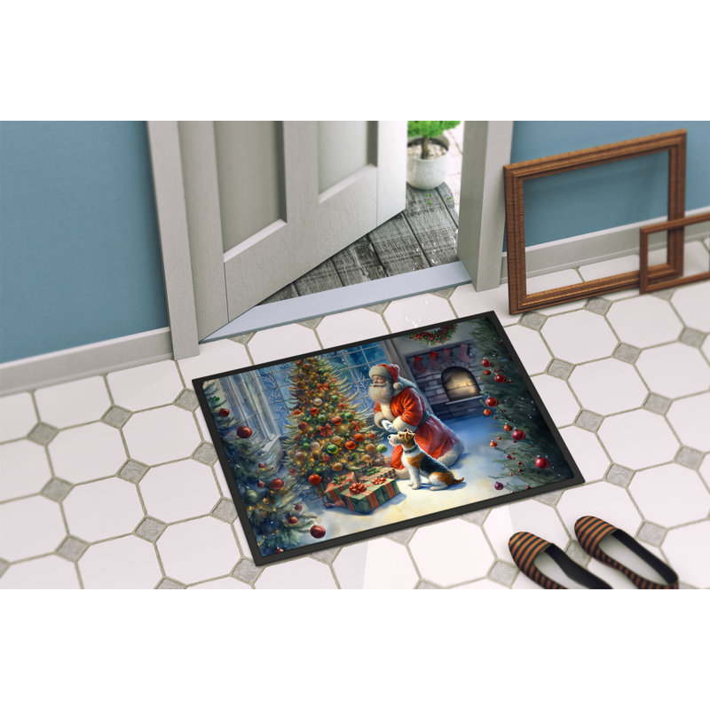 Fox Terrier and Santa Claus Doormat, 24" W x 36" L