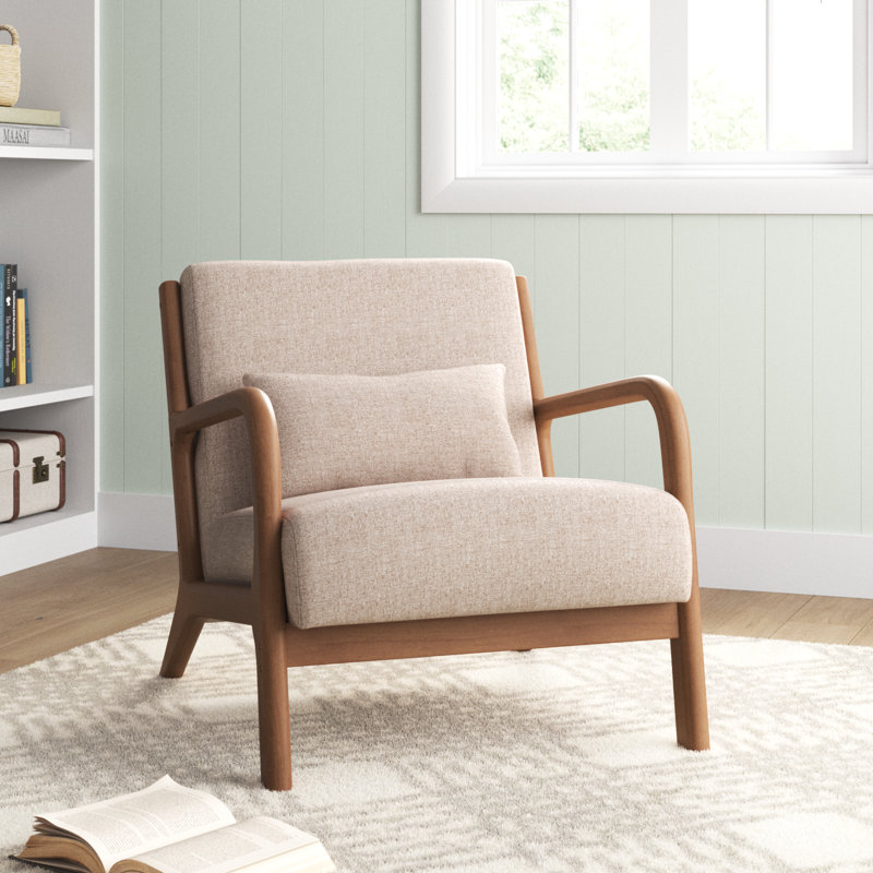 Chaise d'appoint rembourrée en bois massif Hertford de 26 po de largeur Mid Century avec coussin supplémentaire