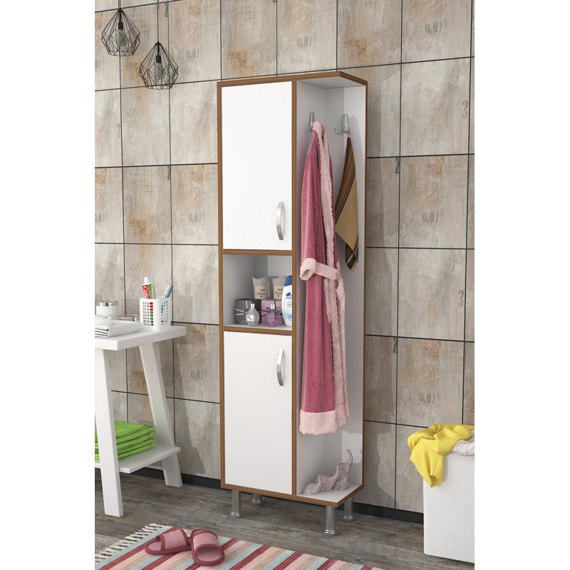 Modern Wall-Mounted Bathroom Cabinet, White, 18.9 x 63.0 x 9.8 inches | 100% Melamine Coated Particle Board, Thickness: 0.7 inches | Numerous Shelves, Space-Saving Design, Stylish & Functional Storage Solution
