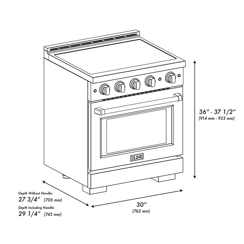 ZLINE Autograph 30 in. Paramount Induction Range with 4 Element Cooktop & Matte Black Accents, Polished Gold