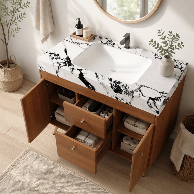Meuble-lavabo autoportant moderne 36 po avec lavabo pour rangement de salle de bain, Black