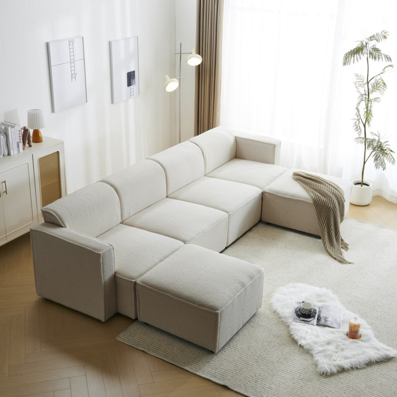 Ahmiah 4 Seater Fabric Sofa, Cream