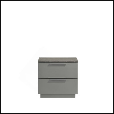 Elara Nightstand – Two-Tone High-Gloss Marble & Lacquer Finish With Velvet-Lined Drawers And Finished Legs- Gray