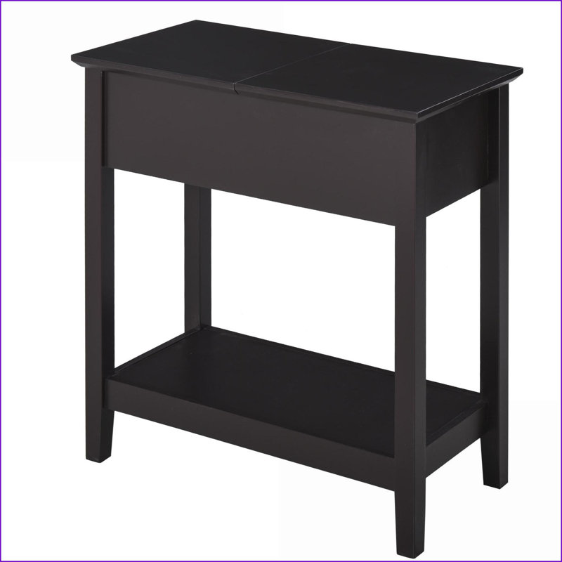 Table d'appoint rétro élégante avec plateau rabattable de couleur café foncé, meuble de rangement et tablette inférieure. Parfait pour un cinéma maison, un salon, un bureau, etc.