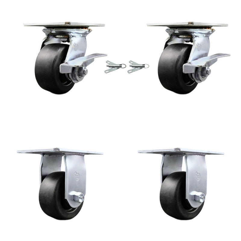 Ensemble de roulettes 4 pièces en polyoléfine, 2 freins / verrous pivotants et 2 rigides