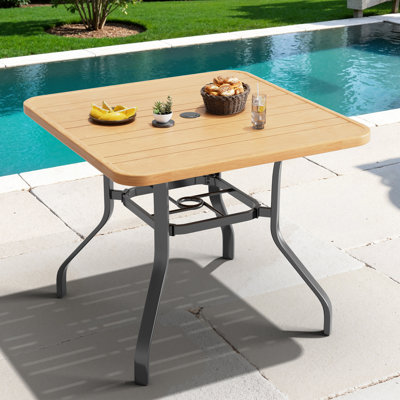 Square Powder-coated Metal Outdoor Dining Table with Parasol Hole for 4 people