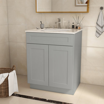 Grey Plywood Bathroom Sink Base - 35 Lb Weight, Quality Construction Vanity Cabinet 24" Width, 34.5" Height, And Stylish