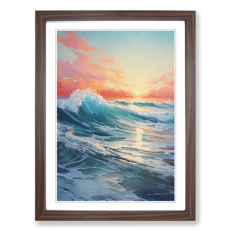 Seascape Contemporary - Single Picture Frame Print on Wood, 64cm H x 46cm W x 2cm D, Walnut