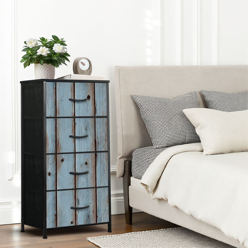 Commode 4 tiroirs pour chambre à coucher, commode étroite, plateau en bois et structure en fer de travail 18 po x 37,5 po - (l x H)