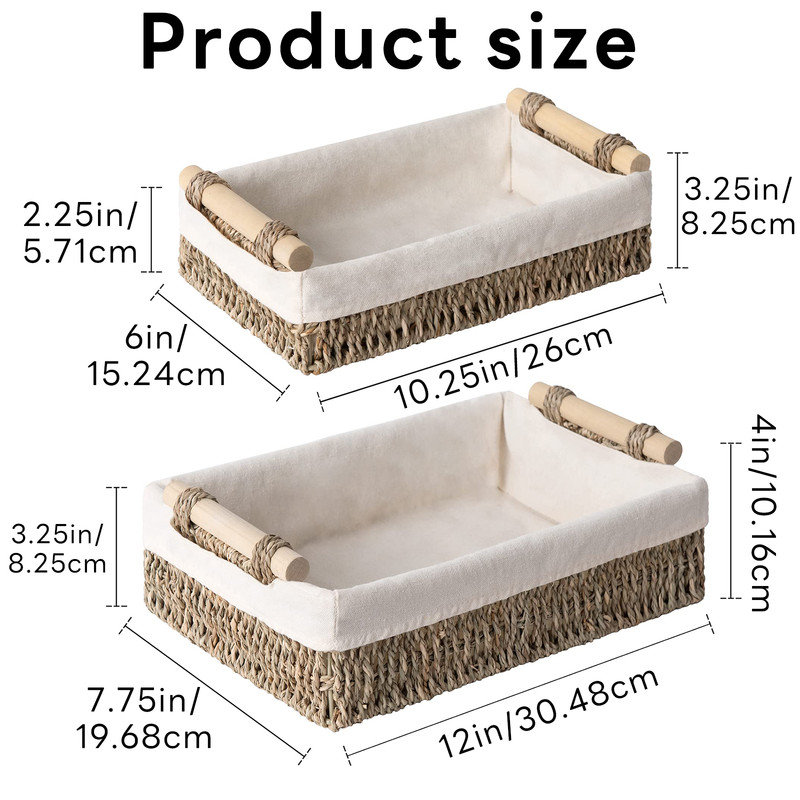 Small Wicker Baskets for Shelves,made of Natural Fiber,Storage Baskets used for Bathroom,Bedroom,Office,Set of 2, Natural