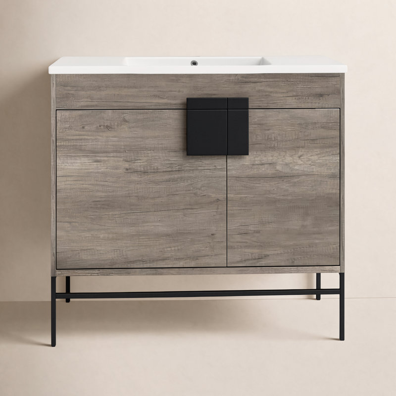 Ensemble de meuble-lavabo simple 36 po Maisie, Noir mat, Gris ombré