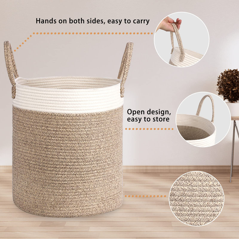 Beachcrest Home Deasia Cotton Decorative Basket, Khaki/White