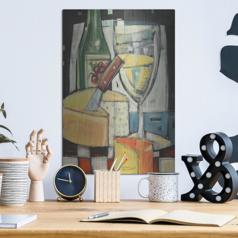 «White Wine And Cheese» par Tim Nyberg, art mural en métal, 12 po x 16 po