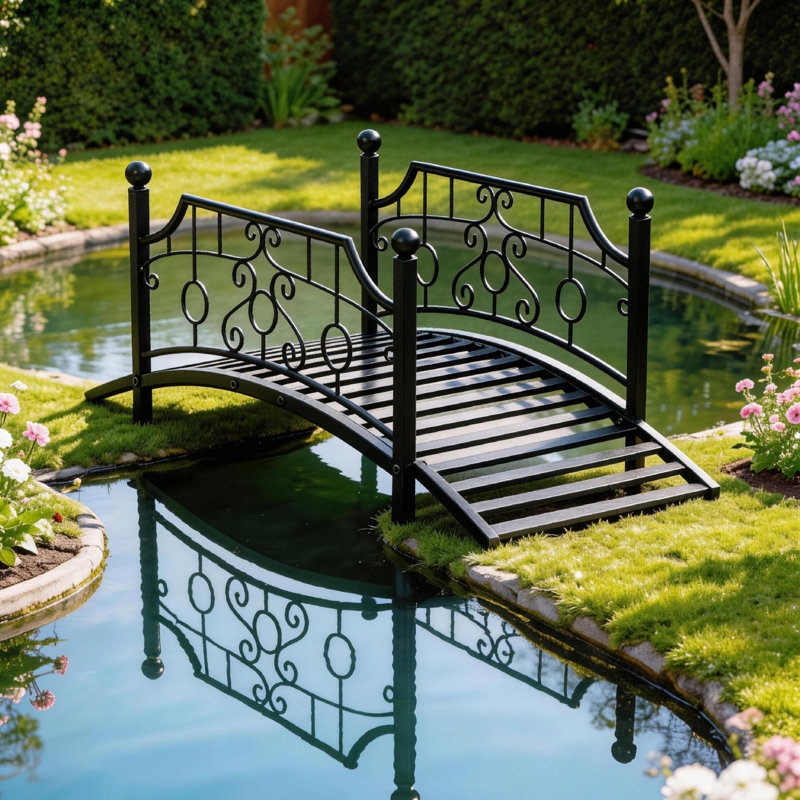 3.3 Ft Decorative Iron Garden Bridge, Black