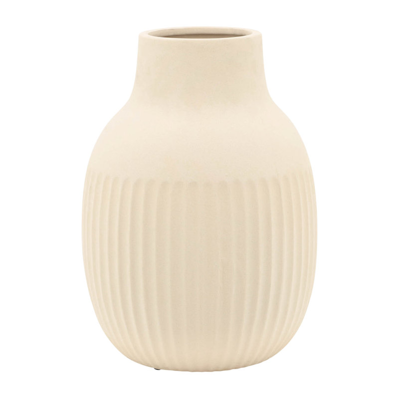Neutral Textured 9" Ceramic Vase Contemporary Ivory Bulbous