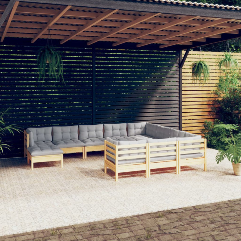  Ensemble de salon de jardin en bois de pin massif gris, tissu (100% polyester), Gris, Gris