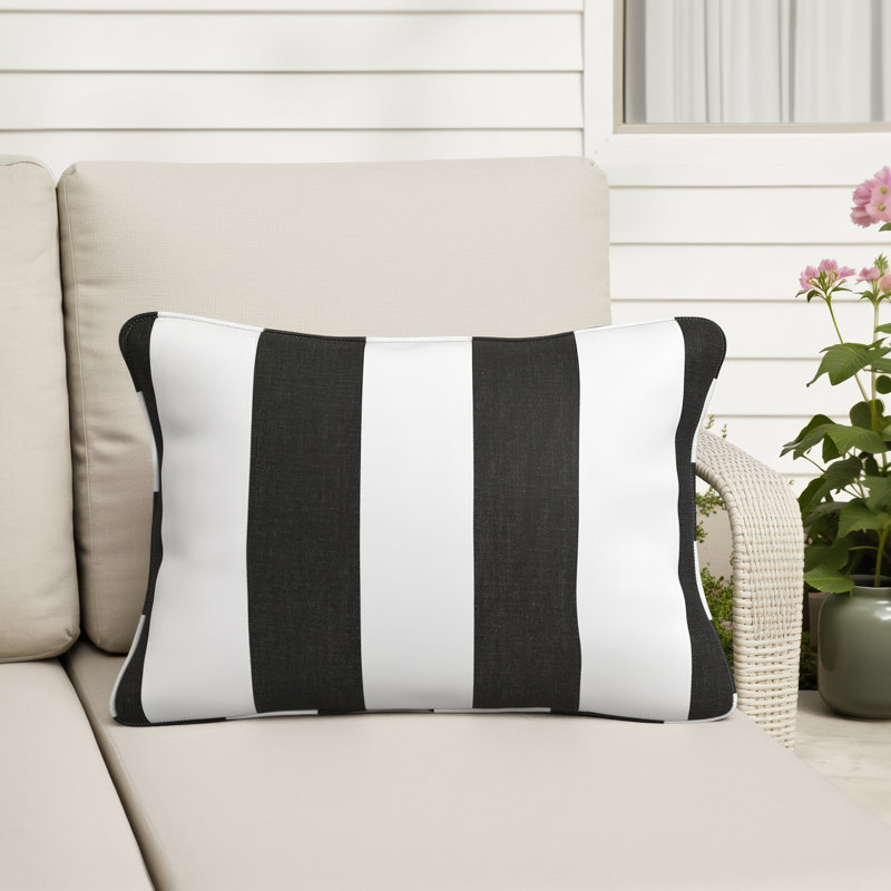 Bridger Striped Sunbrella® Outdoor Reversible Throw Pillow, Cabana Classic Black Stripe Sunbrella®, 12"H x 18"W