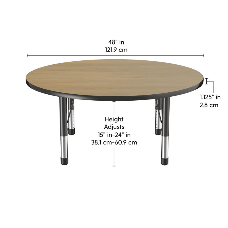 Table ronde à hauteur réglable, 48", Chêne Pasadena / noir, Épais