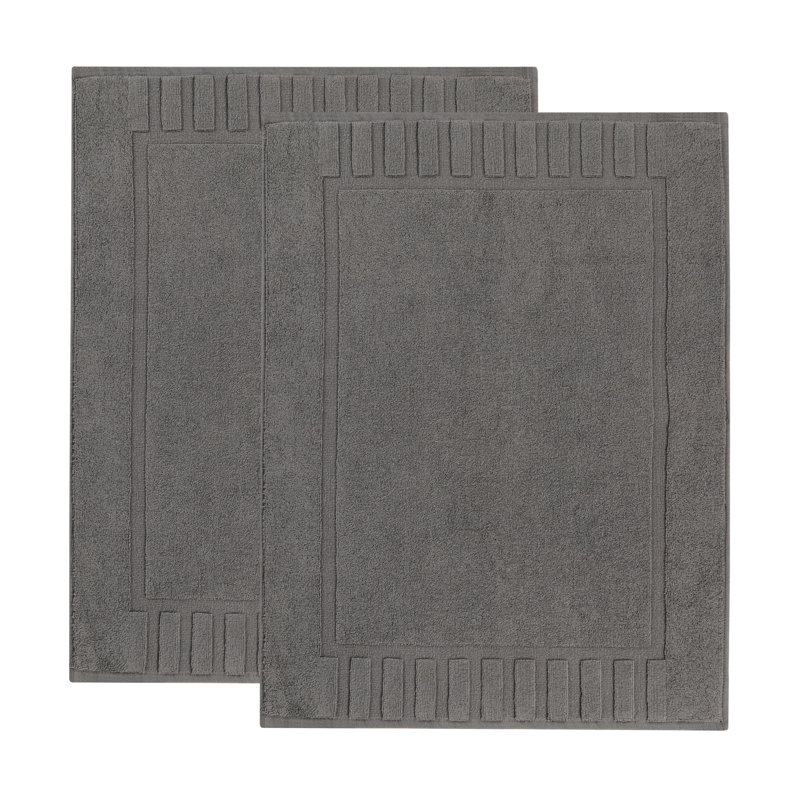 Pardue Cotton Geometric-Striped Reversible 2 Piece Bath Mat Set, Graphite, Geometric