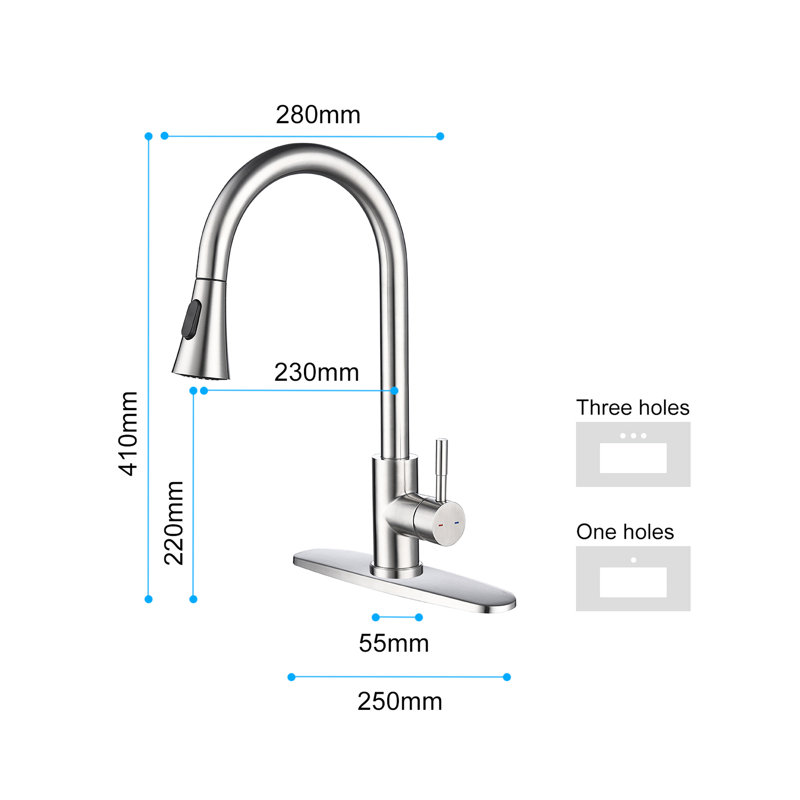 Pull Out For Kitchen Faucet - High Arc 360 Rotating Nozzle, Single Lever Quick Water Handling, Brushed Nickel Stainless Steel, Corrosion Surface, Aerated Flow With Minimal Splash And Easy Temperature