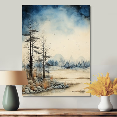 «Lonely Autumn Trees Verge Of Forest», reproduction d'art murale lac