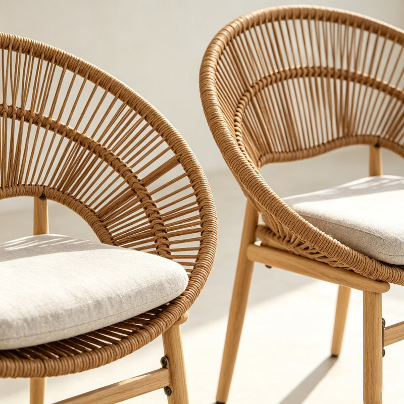 Chaise d'extérieur en osier, Teak