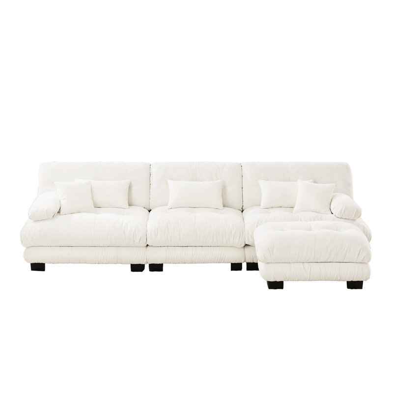Canapé modulaire surdimensionné en L surdimensionné avec assise profonde en chenille blanc