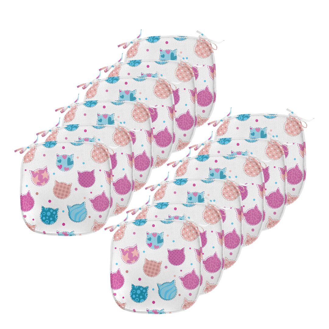 Kissen mit Riemen für Küchensitze, Patterned Kitten Heads, Fuchsia und Blau