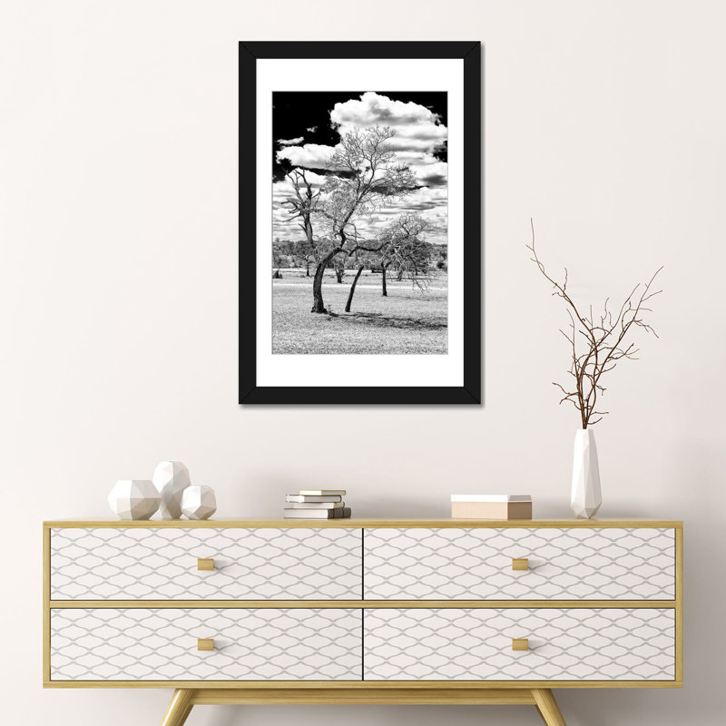 « isard south africa series dead tree », reproduction de photo sur toile tendue, Papier d'art encadré noir, Blanc