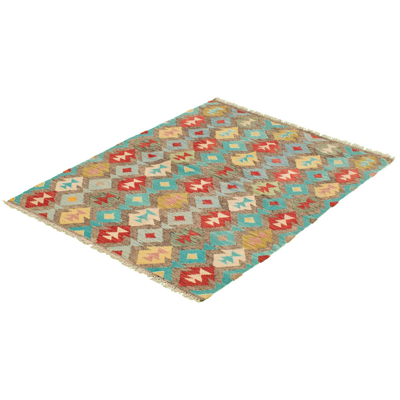 Tapis décoratif gris en laine de conception unique 4 pi 2 po x 5 pi 9 po noué à la main New Age