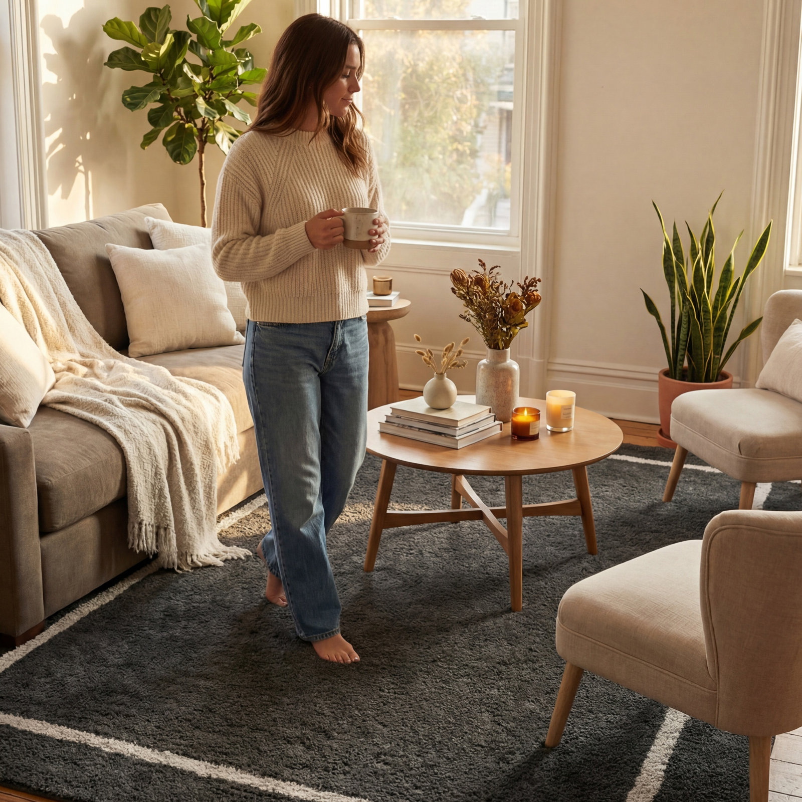 Bordered Hand-Woven Rug, Rectangle 5' x 8'