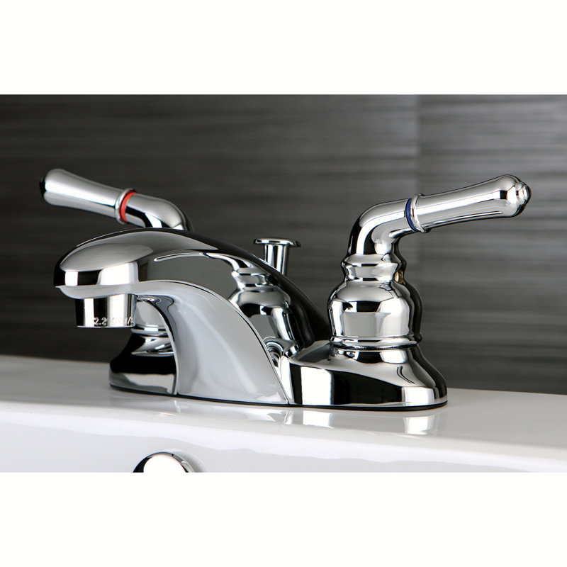 Kingston Brass Magellan Two-Handle 3-Hole Deck Mount 4" Centerset Bathroom Faucet, Polished Chrome, With Pop-Up Drain