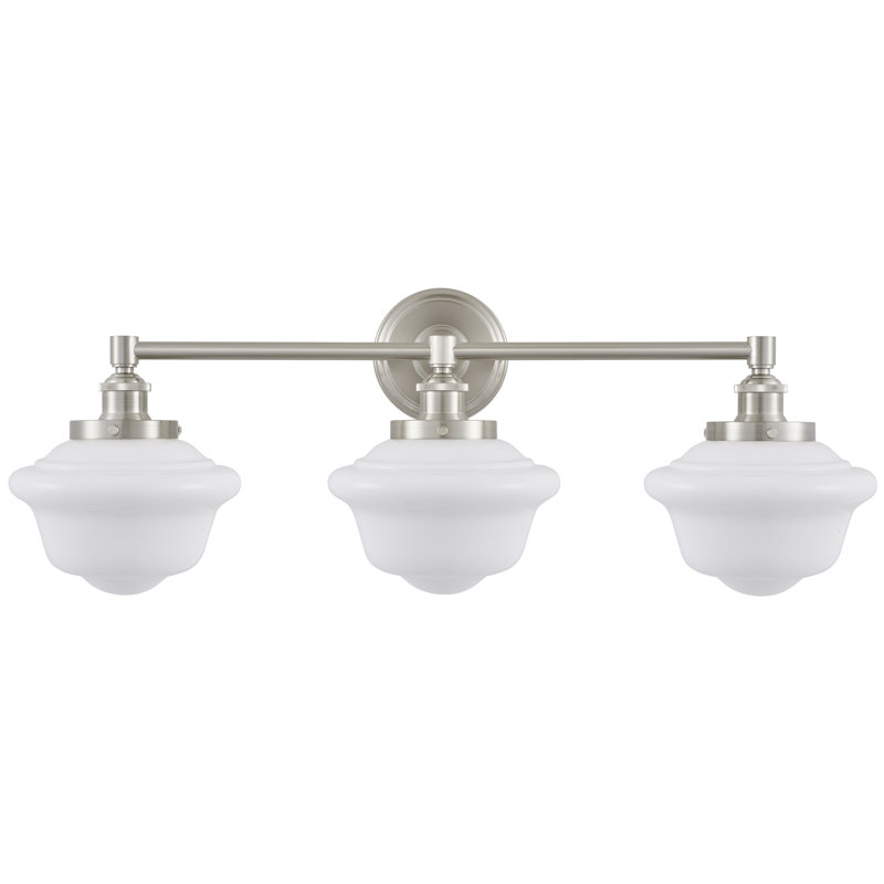 Éclairage de salle de bain 3 lumières à intensité variable Sille, Nickel brossé, Lait, Non
