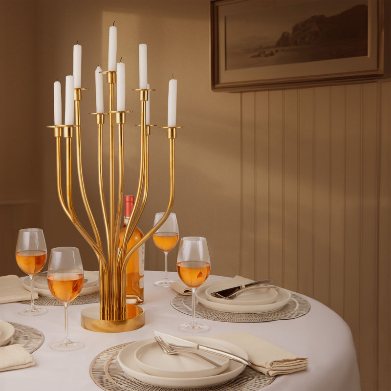 Radiant Tree 24" Stainless Steel Tabletop Candelabra, Gold