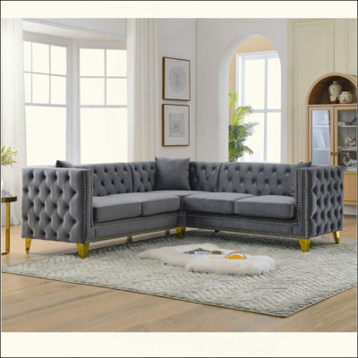 Canapé d'angle en velours, canapé modulaire en L, canapés d'angle 5 places avec 3 coussins pour le salon, la chambre à coucher, un appartement, un bureau