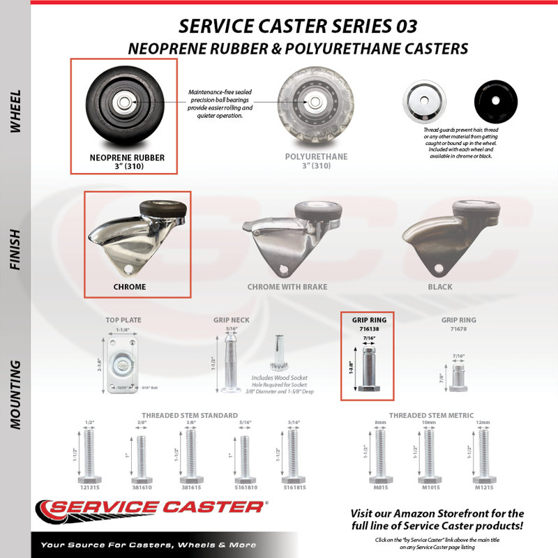 Rubber Caster, Chrome