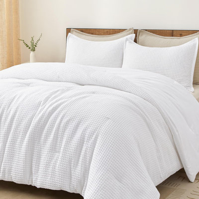 PHF Ultra Soft Waffle Weave Comforter Set, 3 Pieces Lightweight Breathable Comfy Bedding Set, Comfy Textured 1 Comforter with 2 Pillow Shams